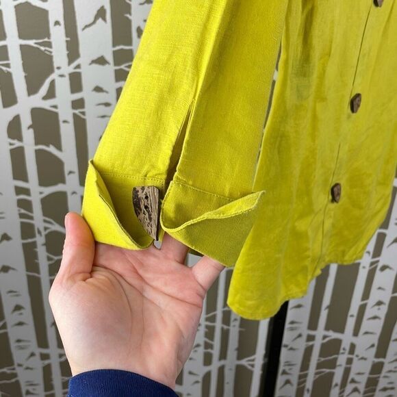 Carlisle 100% LINEN Asymmetrical Hem Top Acid Green Chartreuse 2 - Picture 3 of 14